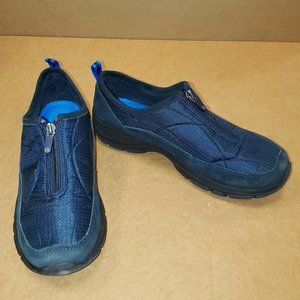 Women's Lands' End Zip slip on black and blue sneaker size 8 comfortable easy on